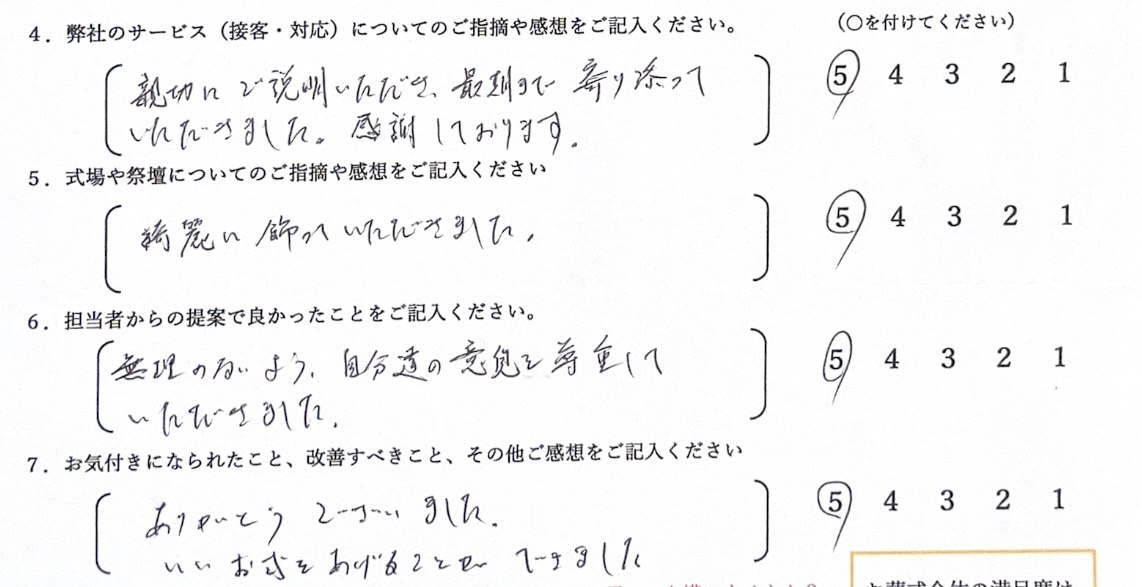 堺市　家族葬　お客様の声　レビュー