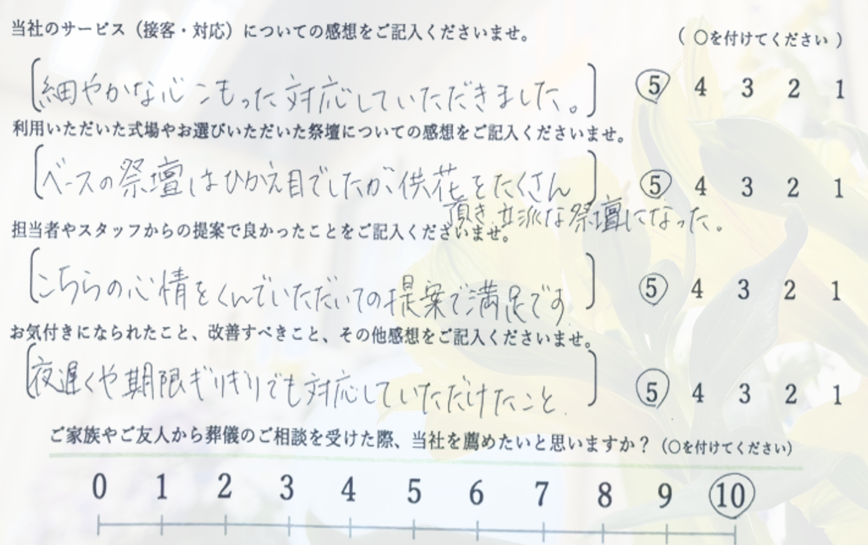堺市立斎場　家族葬　お客様の声
