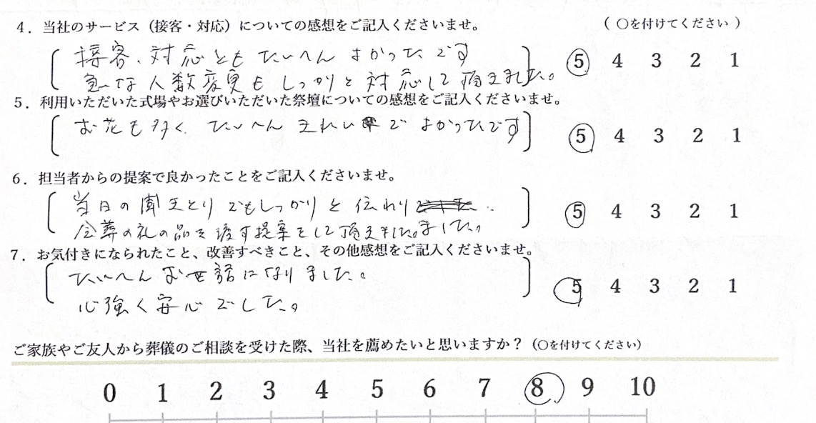 堺市　堺市立斎場　家族葬　お客様の声