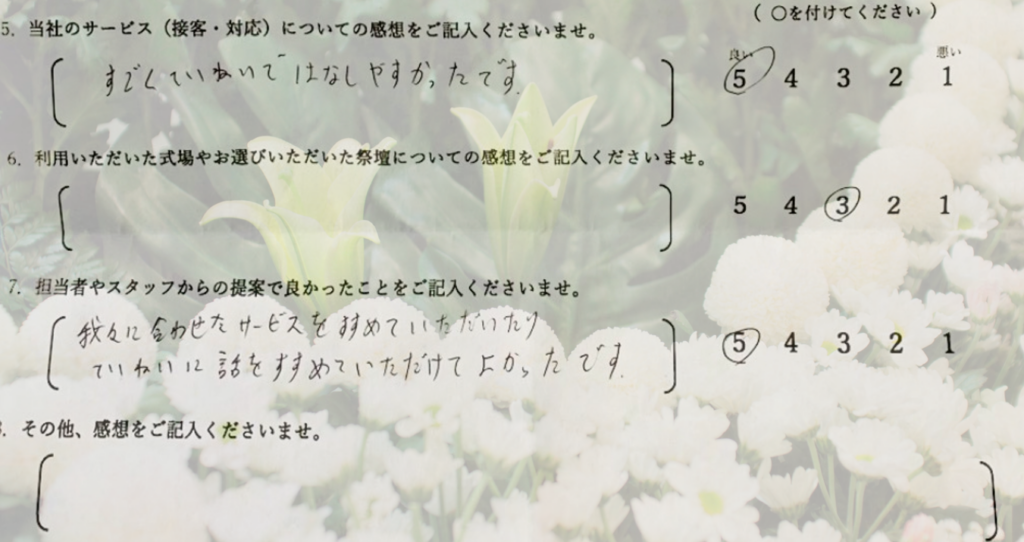 堺市立斎場の告別室で行われた直葬のお客様アンケート