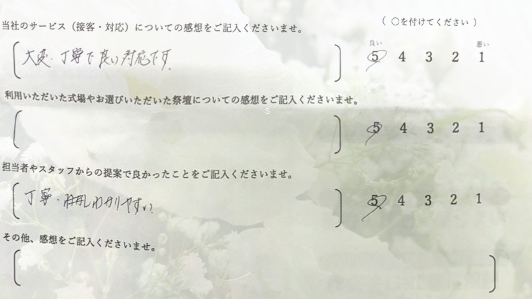 堺市立斎場第三式場で一日葬を行ったご家族から寄せられた、式の進行や対応に関する感想を紹介する画像です。