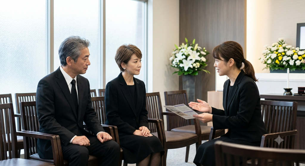 堺市で増えている1日葬について、家族葬との違いや特徴をわかりやすく解説するイメージ